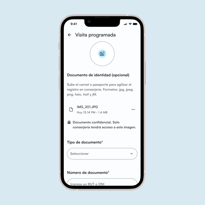 Documento de identidad en Visitas Programadas